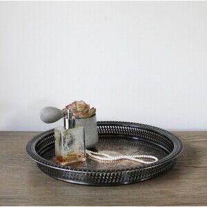 Vintage 12.5" Silver Plated Gallery Tray Pierced Round Silver Cocktail Tray